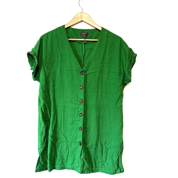 &Merci Linen Green Button-Up Women's Top - Picture 1 of 7